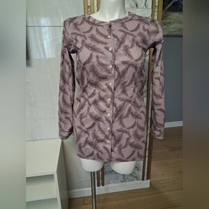Feather Print Button-Up Blouse